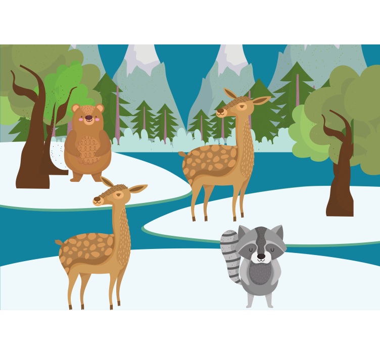 Mural de pared infantil escena de animales del bosque - TenVinilo