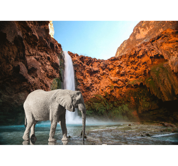 Fotomural animales elefante majestuoso y cascada - TenVinilo