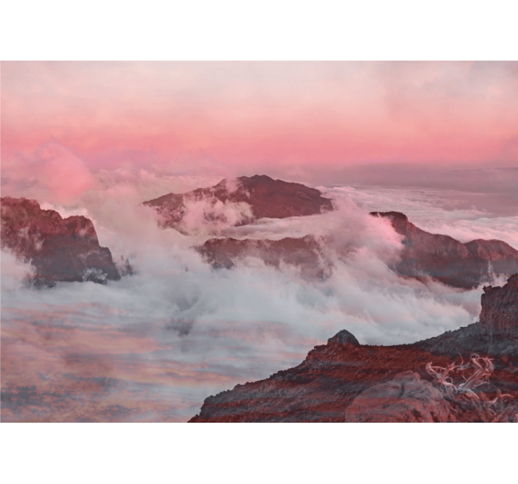 Papel pintado paisaje nubes rosadas montañosas - TenVinilo