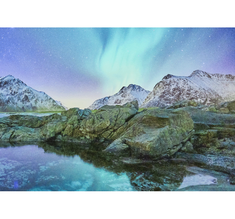 Papel pintado paisaje reflejo de auroras boreales - TenVinilo