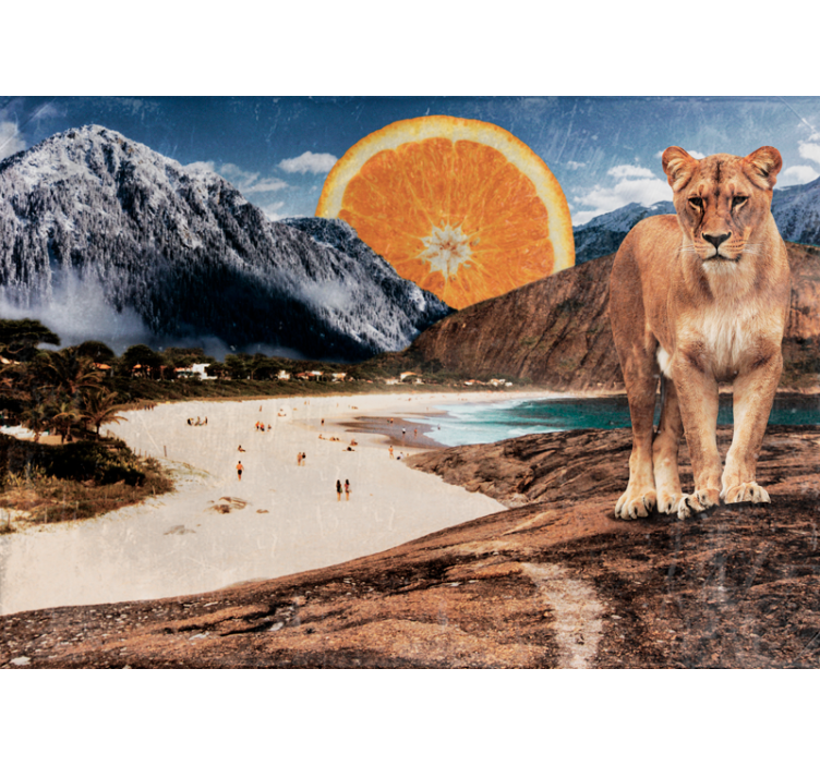 Fotomural animales escena de leones en la playa - TenVinilo