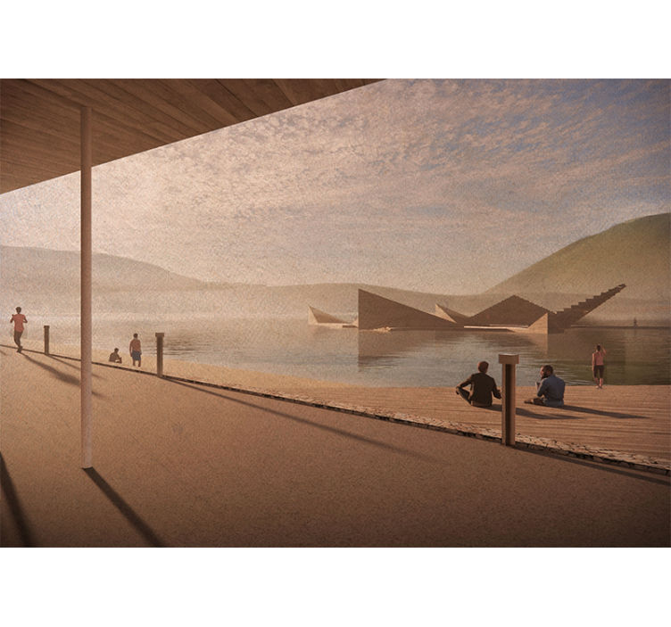 Papel pintado paisaje perspectiva de lago tranquilo - TenVinilo