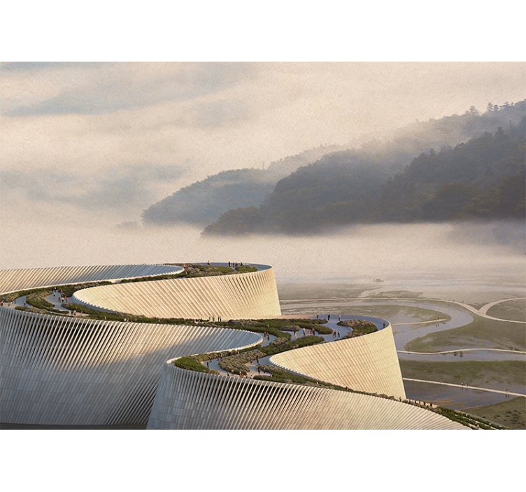 Papel pintado paisaje forma arquitectónica curva - TenVinilo