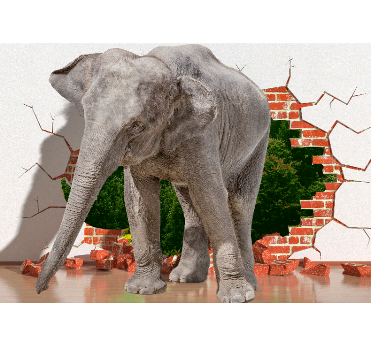 Papel pintado 3d elefante rompiendo pared - TenVinilo