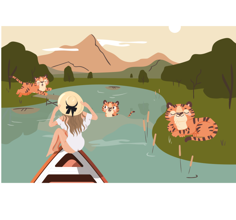 Mural de pared infantil escena de aventura con tigres - TenVinilo