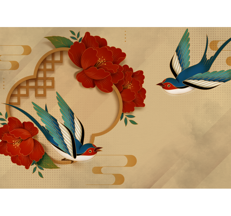 Mural de pared flores golondrina y flores - TenVinilo