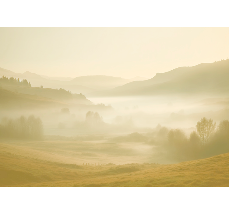 Mural montañas vistas beige y brumosas - TenVinilo