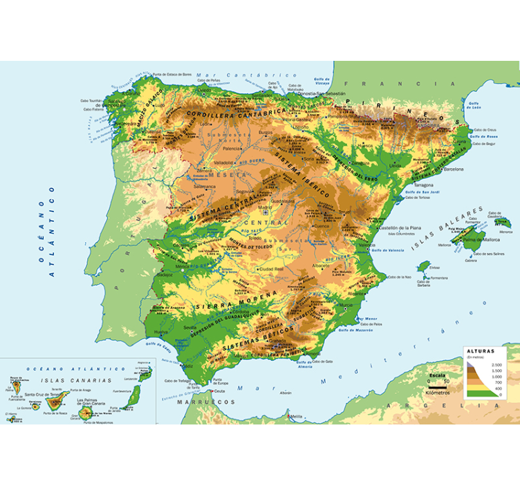 Fotomural mapamundi físico España - TenVinilo