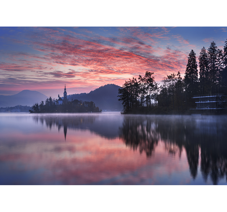 Papel pintado paisaje serenidad en el lago bled - TenVinilo