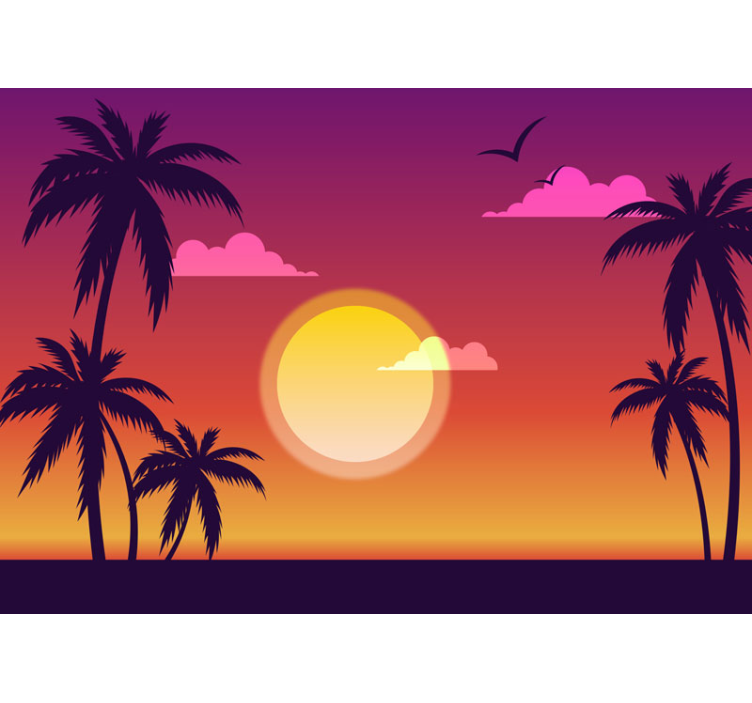 Papel pintado paisaje siluetas de atardeceres tropicales - TenVinilo