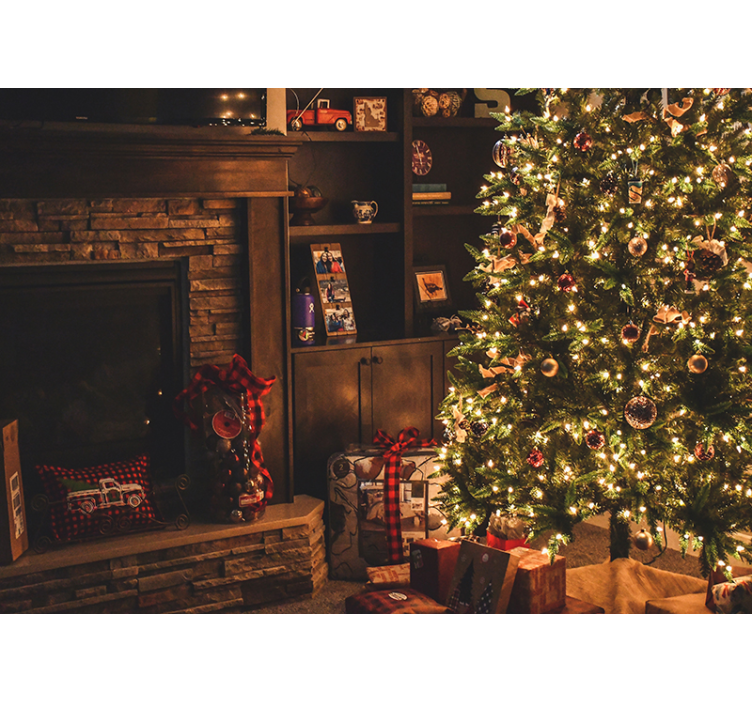 Mural de pared navidad iluminación del árbol festivo - TenVinilo