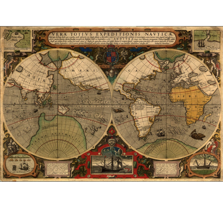 Papel pintado mapamundi mapa global retro - TenVinilo