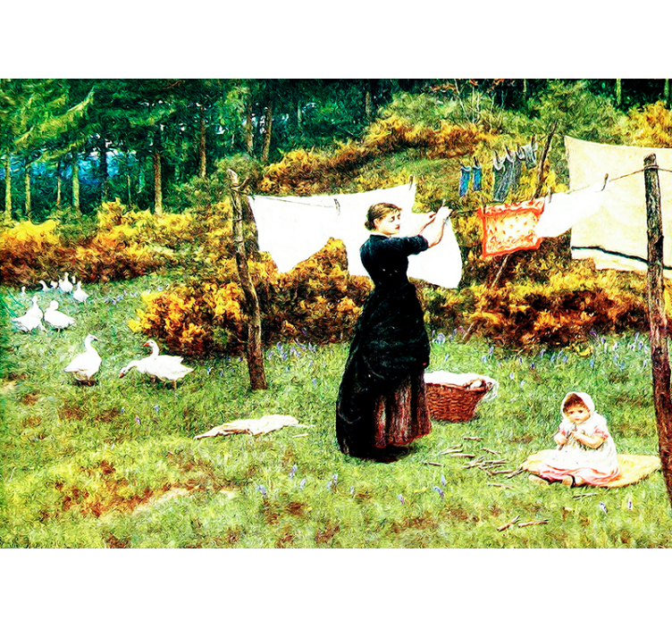 Fotomural arte clásico mujer colgando ropa - TenVinilo