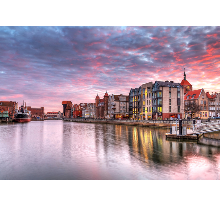 Fotomural ciudad atardecer en el puerto de gdansk - TenVinilo