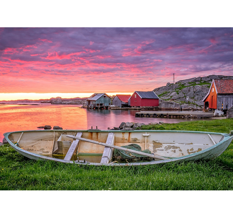 Papel pintado paisaje pueblo costero escénico - TenVinilo