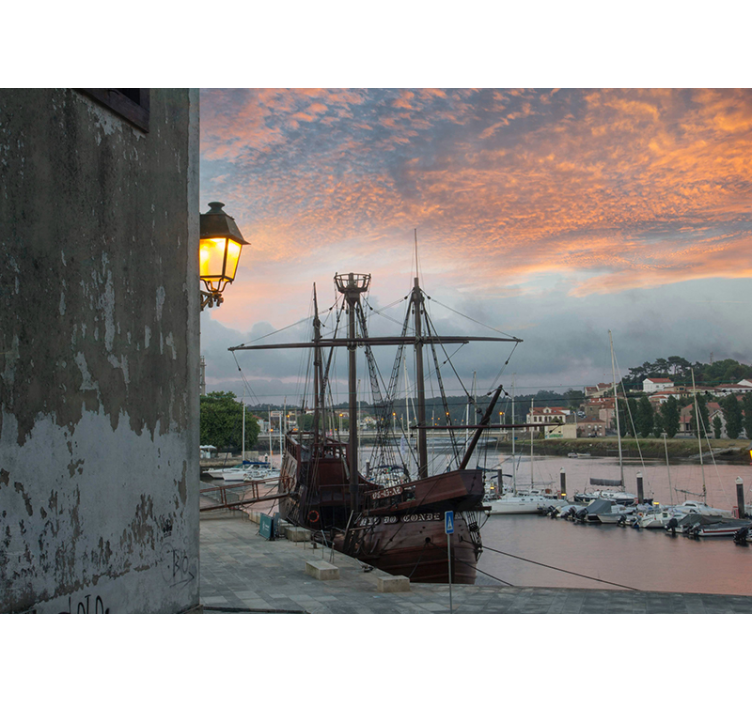 Fotomural ciudad puerto histórico de barcos - TenVinilo