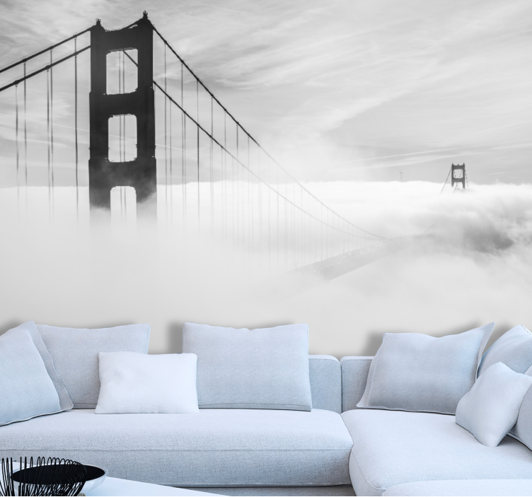 Papel pintado 3D puente en un día brumoso - TenVinilo