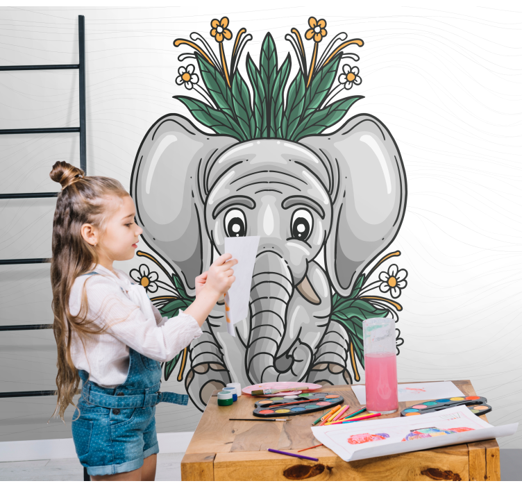 Fotomural animales elefante con flores - TenVinilo