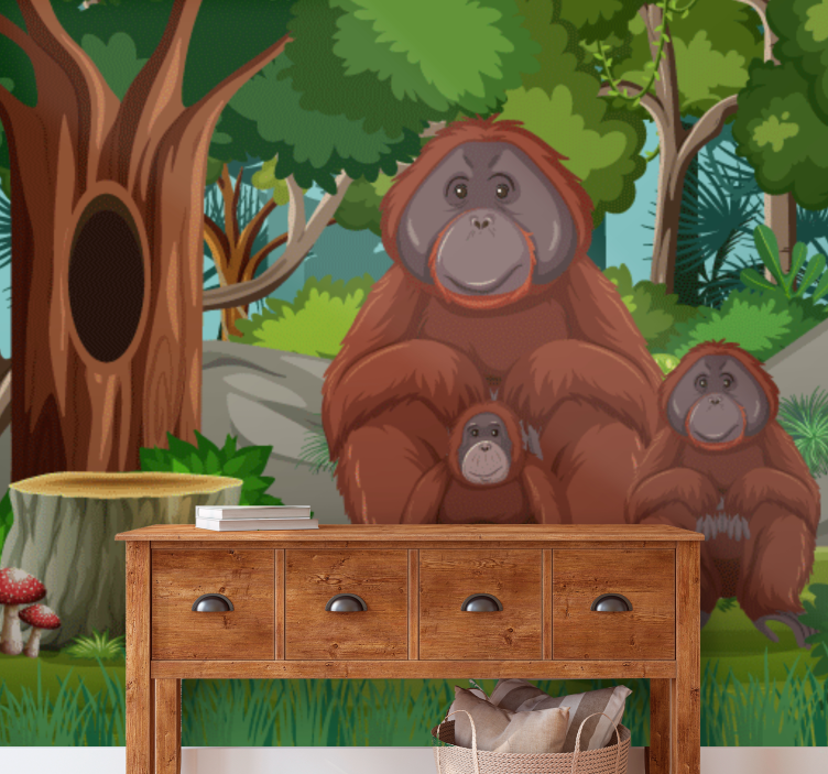 Fotomural animales escena de familia de orangutanes - TenVinilo