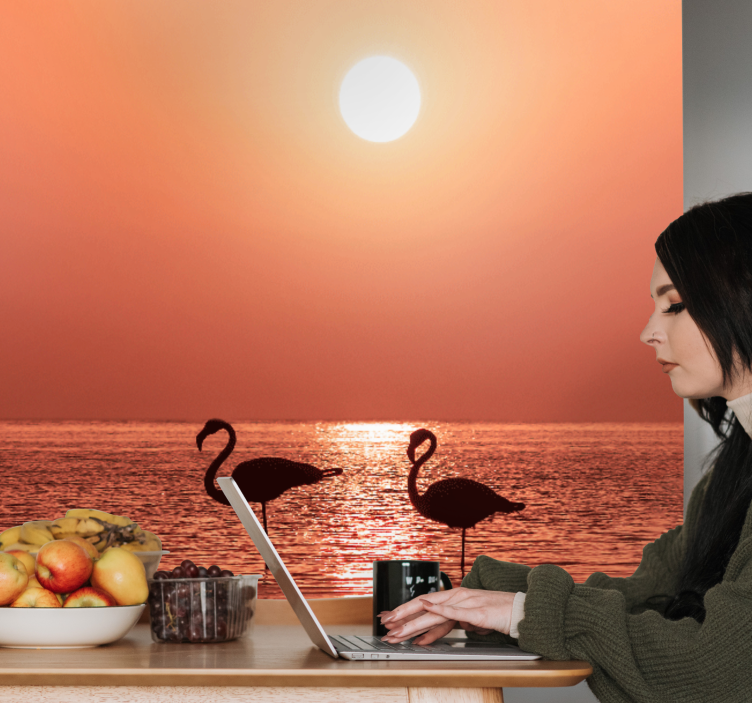 Fotomural animales escena de flamencos al atardecer - TenVinilo