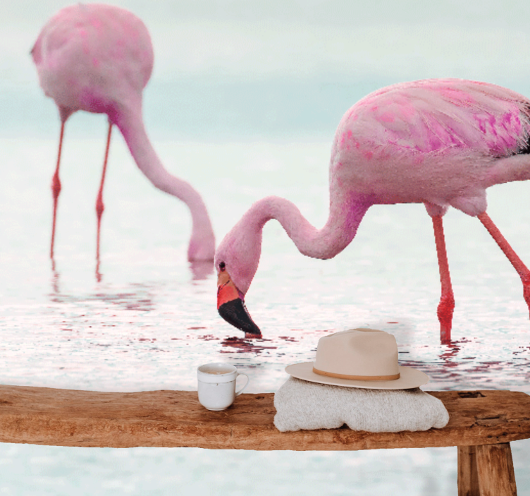 Fotomural animales escena de flamencos alimentándose - TenVinilo