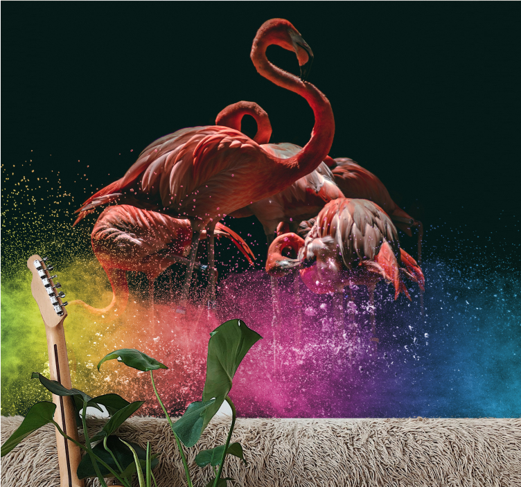 Fotomural animales fiesta de flamencos - TenVinilo