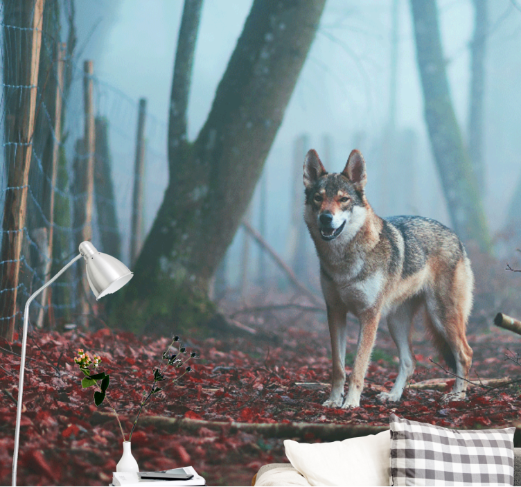 Fotomural animales lobo en bosque brumoso - TenVinilo