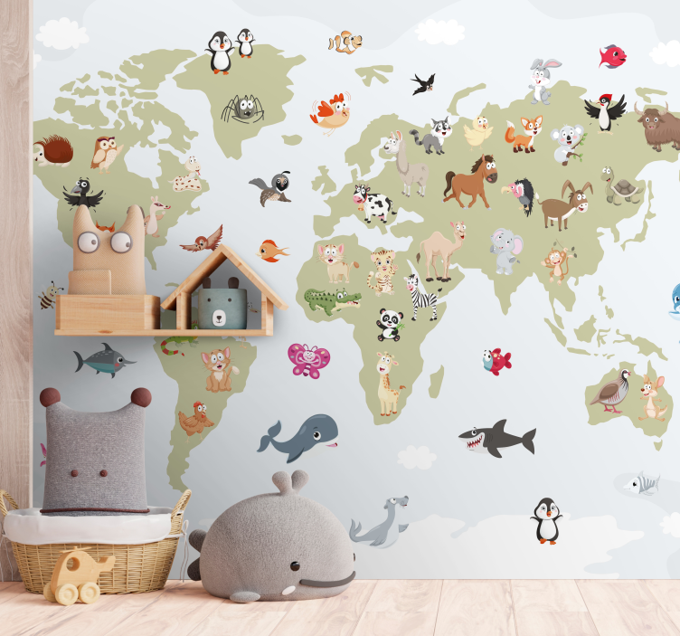 Fotomural animales mapa global de criaturas - TenVinilo
