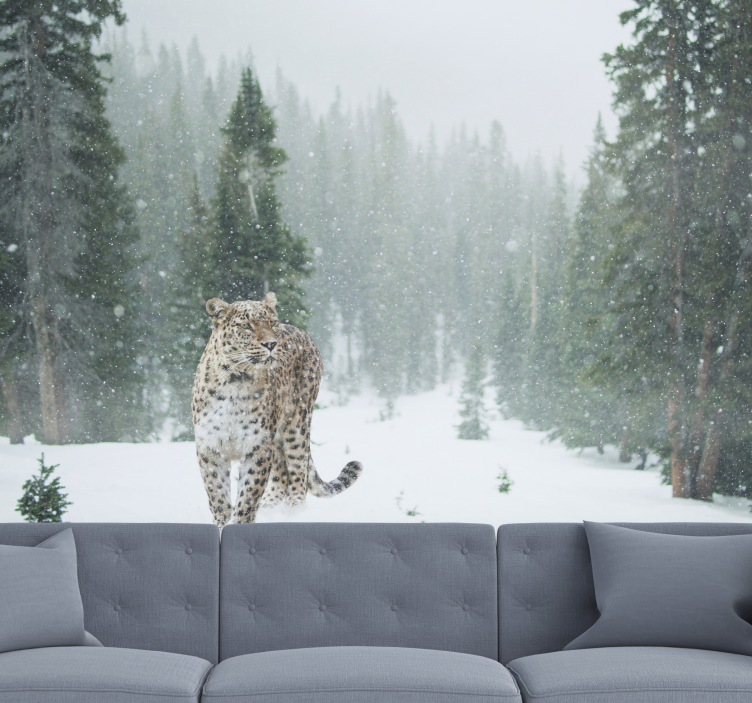 Fotomural animales paseo del leopardo nevado - TenVinilo