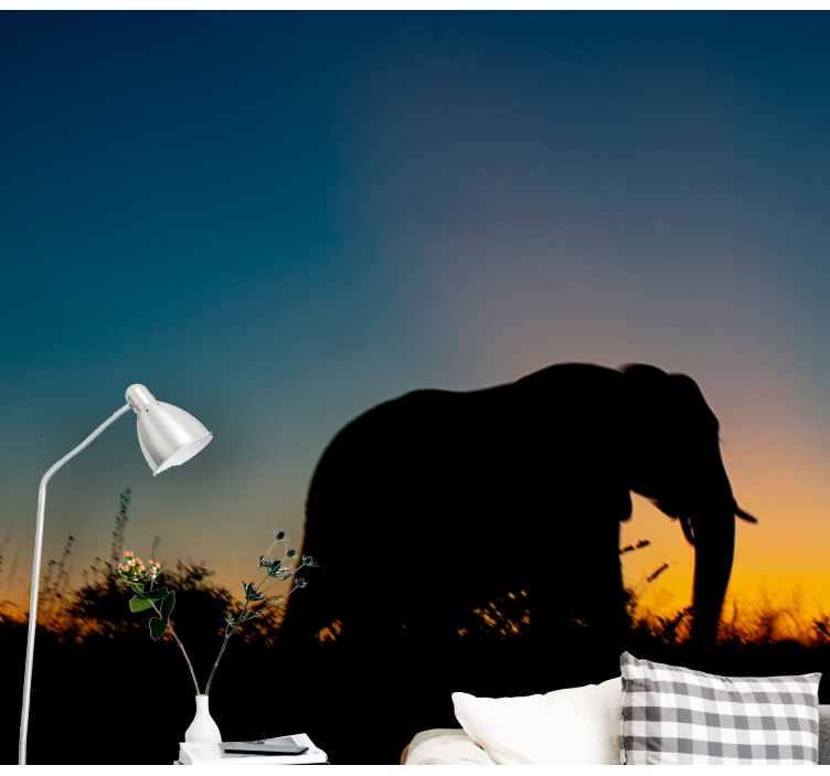 Fotomural animales silueta de elefante al atardecer - TenVinilo