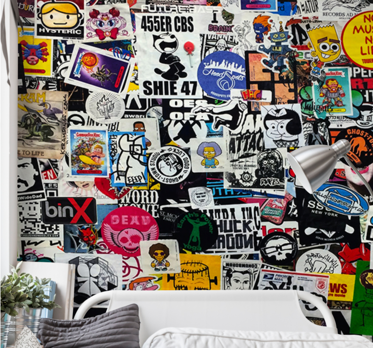 Fotomural arte urbano collage de pegatinas coloridas - TenVinilo