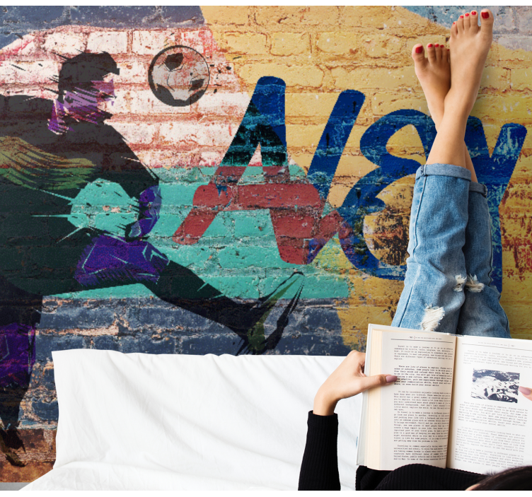 Fotomural arte urbano jugador de fútbol en acción - TenVinilo