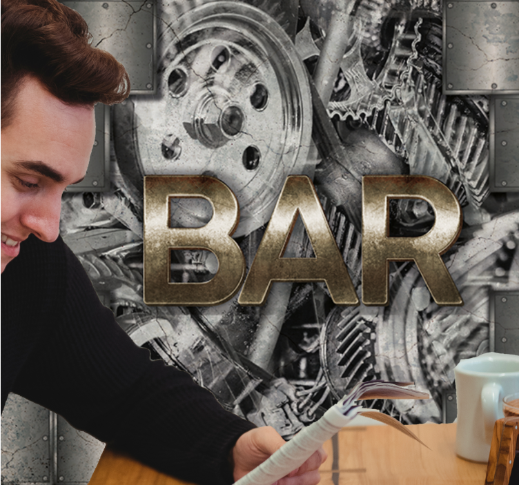 Fotomural arte urbano letras de engranaje industrial - TenVinilo