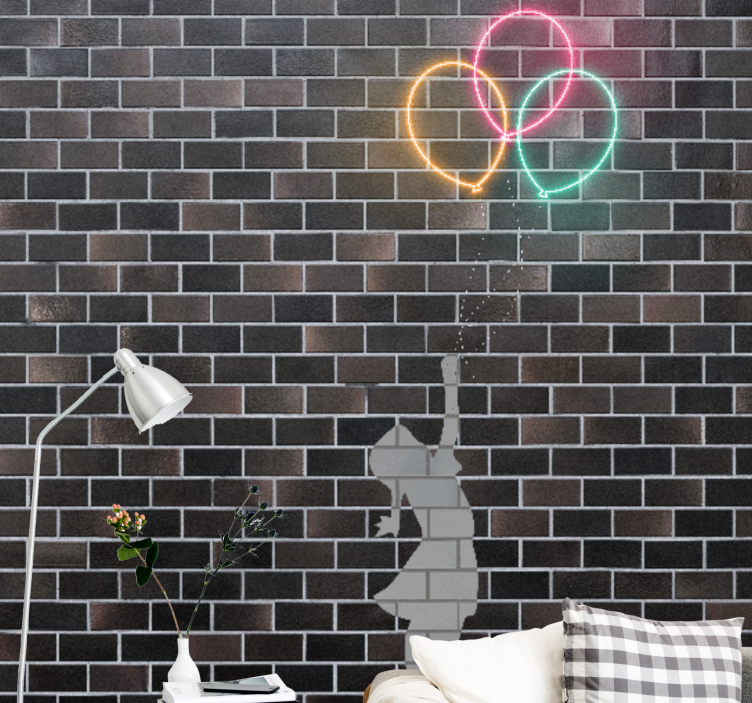 Fotomural arte urbano niña alcanzando globos - TenVinilo