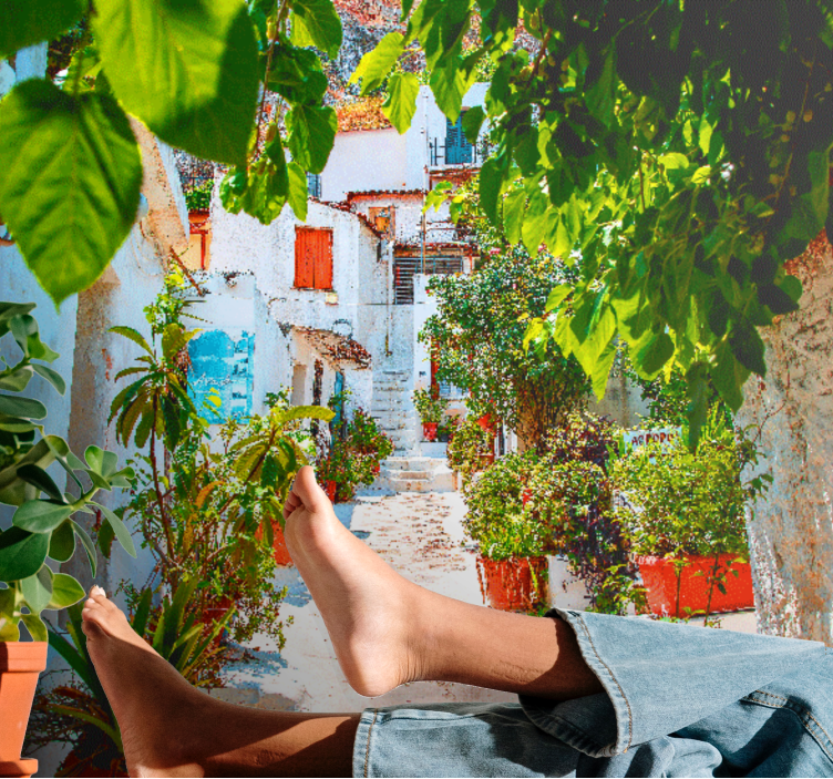 Fotomural ciudad callejón mediterráneo encantador - TenVinilo