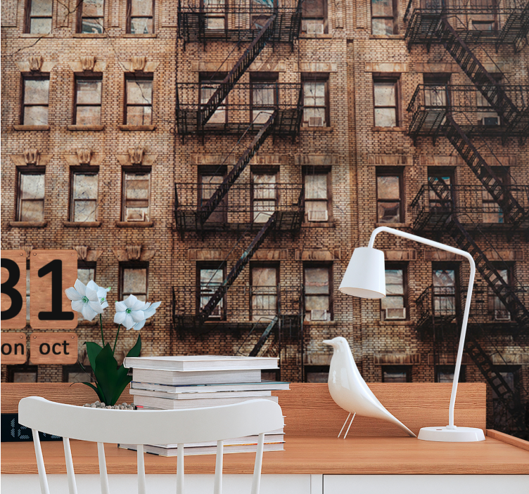 Fotomural ciudad fachada de ladrillo urbano - TenVinilo