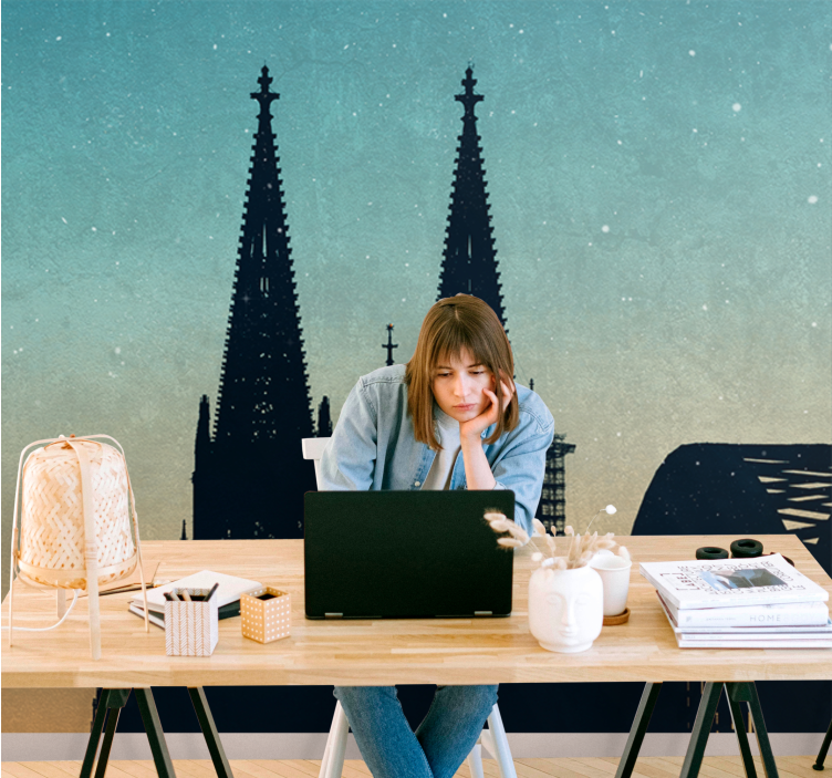 Fotomural ciudad siluetas de torres de catedral - TenVinilo