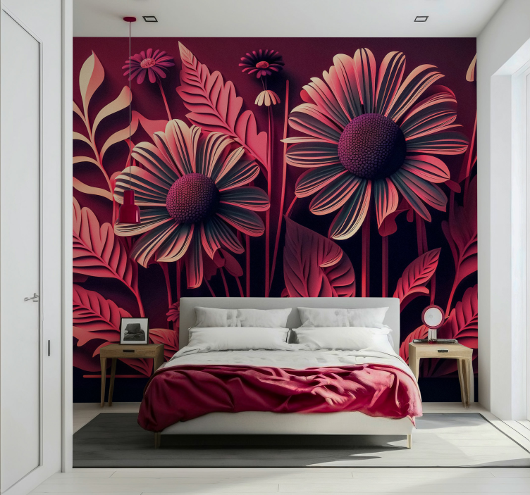 Papel pintado 3D naturaleza digital magenta - TenVinilo