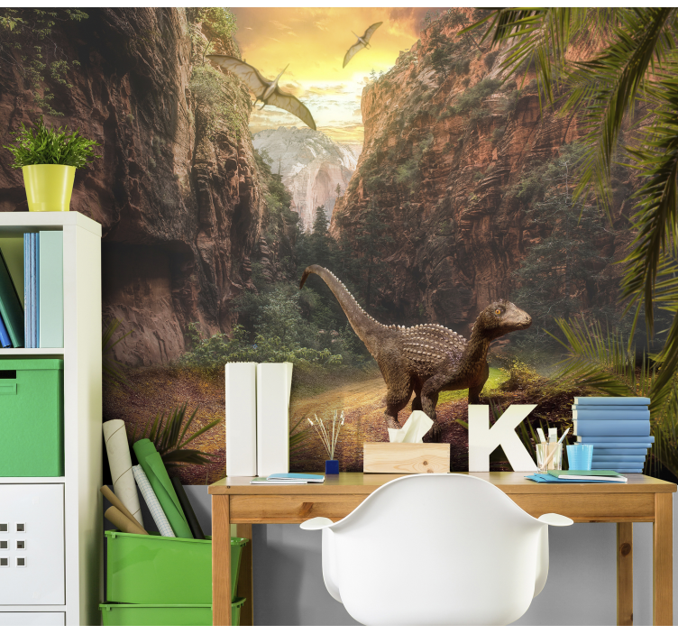 Mural infantil pared escape del cañón de los dinosaurios - TenVinilo