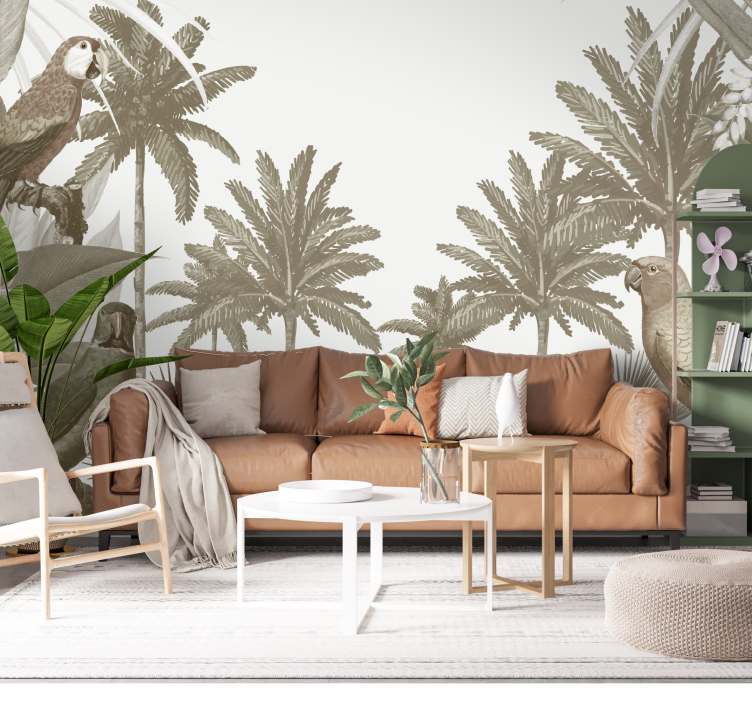 Papel pintado salón selva fauna tropical antigua - TenVinilo