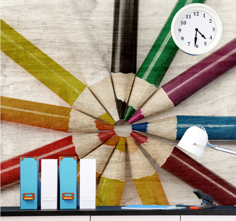 Fotomural frase arreglo de lápices coloridos - TenVinilo