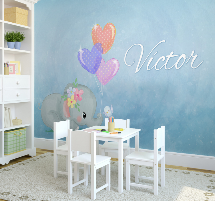 Papel pintado infantil elefante personalizable - TenVinilo