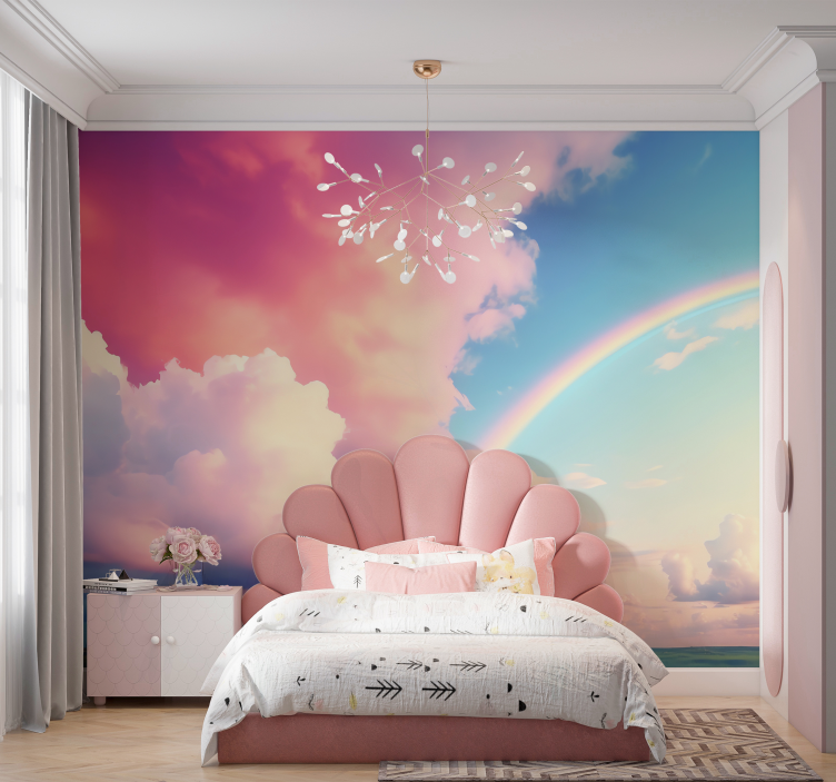 Mural de pared infantil para pared cielo nubes y arcoíris - TenVinilo