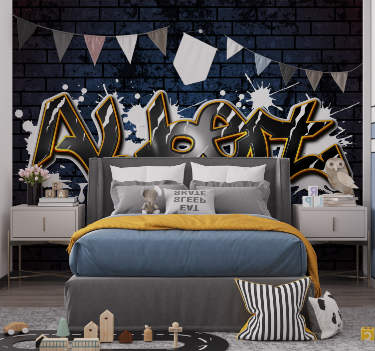 Papel pintado ladrillo oscuro nombre graffiti - TenVinilo