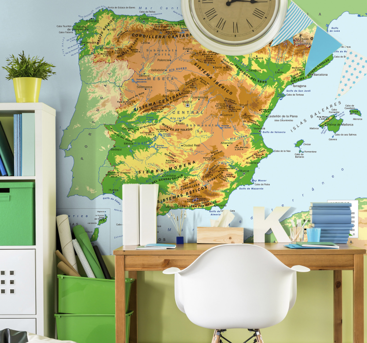 Fotomural mapamundi físico España - TenVinilo
