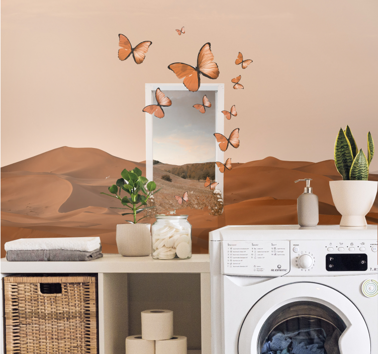 Papel pintado paisaje desierto con mariposas - TenVinilo