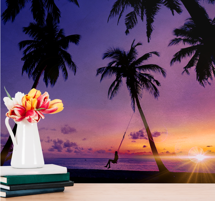 Fotomural naturaleza palma oscilante al atardecer - TenVinilo