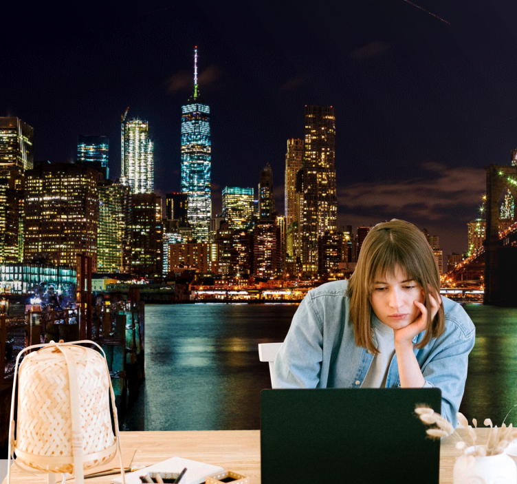 Fotomural nueva york paisaje nocturno de manhattan - TenVinilo