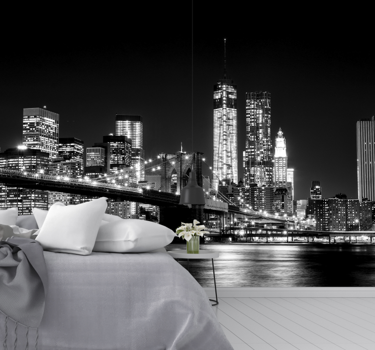 Mural pared dormitorio Nueva York Río Este - TenVinilo