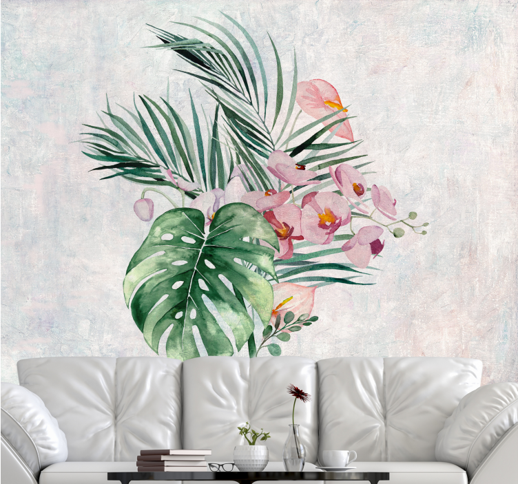 Mural de pared flores arreglo floral tropical - TenVinilo